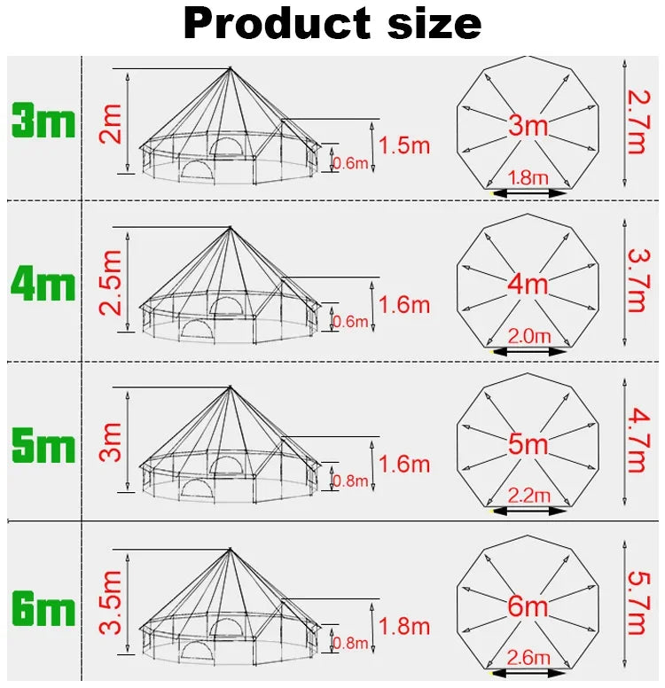 3m 4m 5m 6m Glamping Luxury Large Mongolian Yurt Double Layers Oxford Canvas Bell Tent